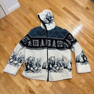 Vintage Plush Full Zip Fleece Fuzzy Coat Jacket Snow Cabin Polar Bear Plus 1X